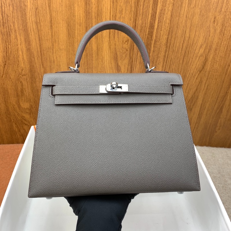 Hermès Kelly Sellier 25 Etain Epsom Palladium Hardware