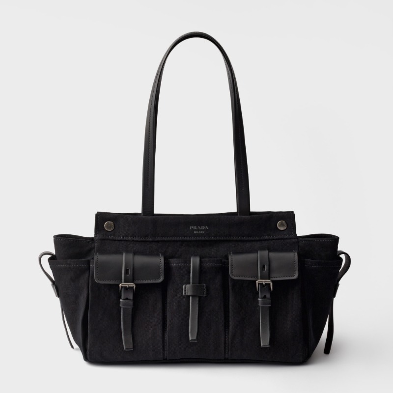 Prada Route large canvas and leather tote bag