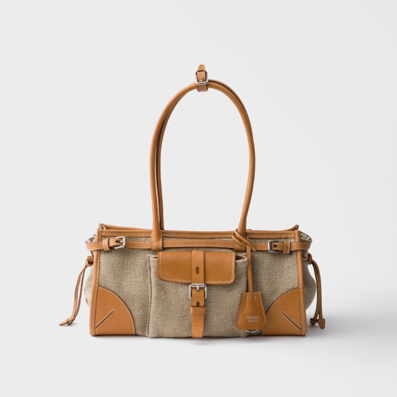 Prada Bonnie medium linen and leather handbag