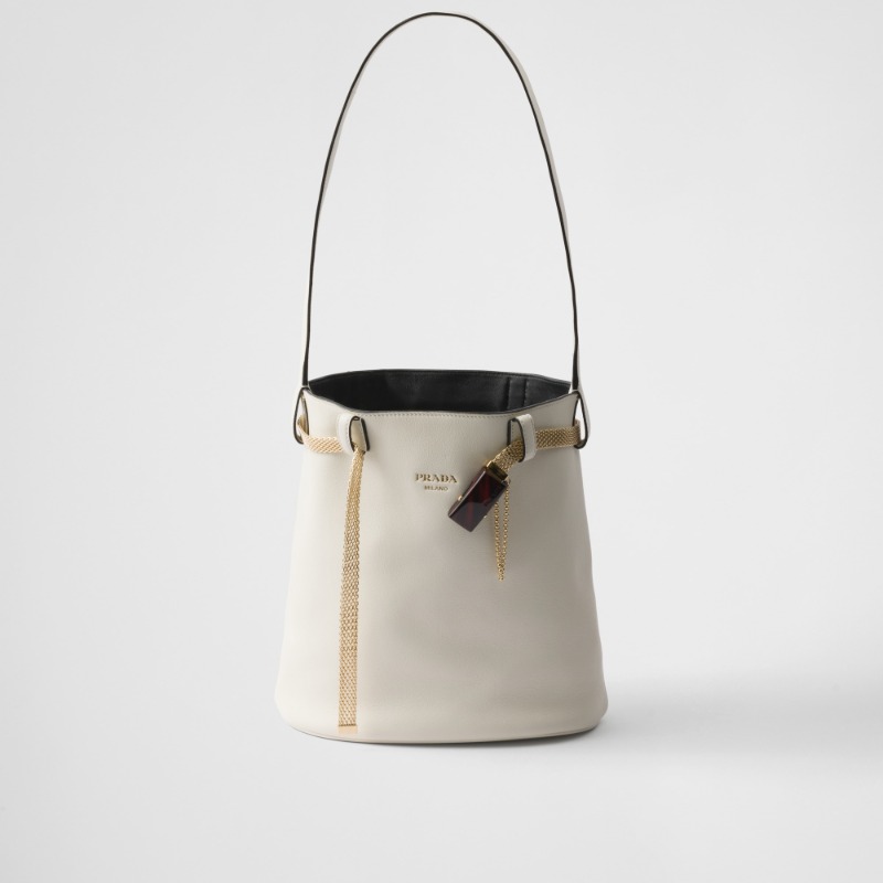 Prada Buckle leather bucket bag with jeweled belt