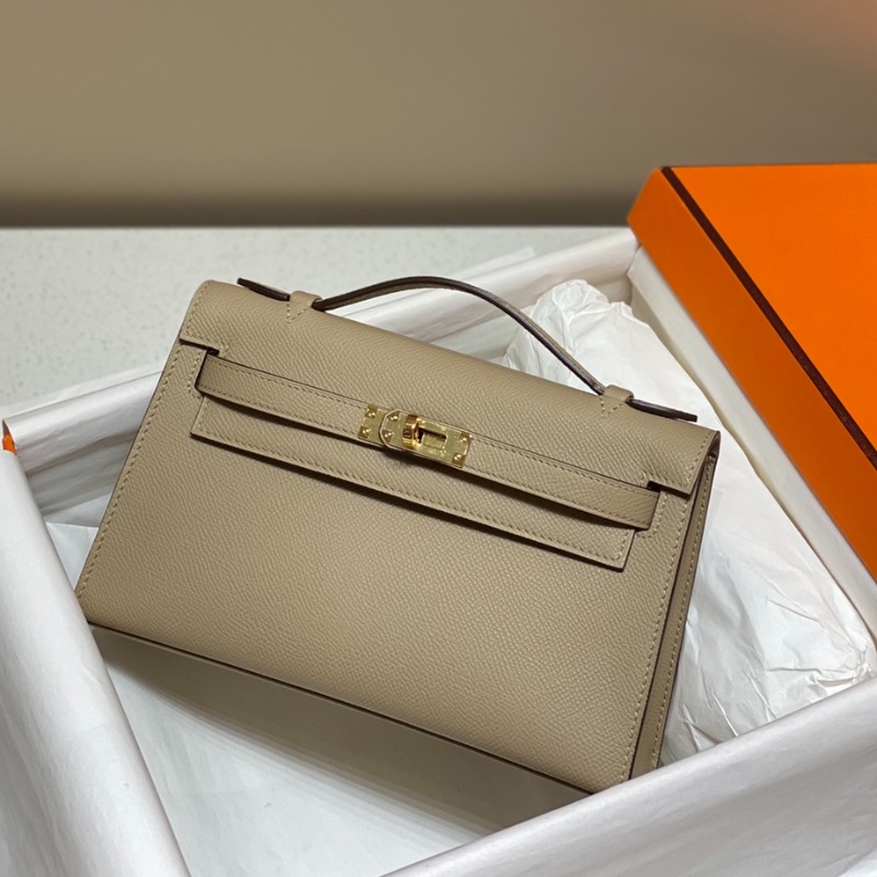 Hermès Kelly Pochette Gris Tourterelle Epsom Gold Hardware