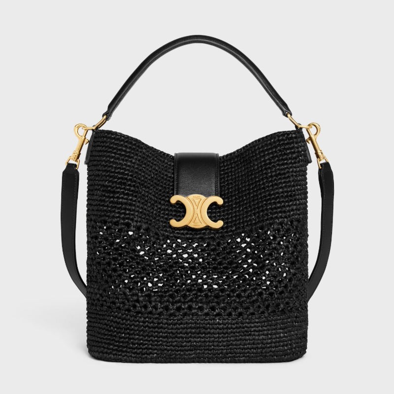 LOUISE BUCKET IN RAFFIA AND CALFSKIN MEDIUM