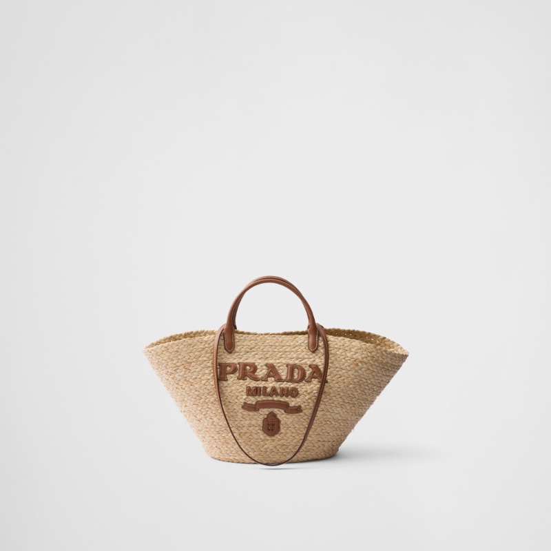 Prada Large raffia and leather shopping bag