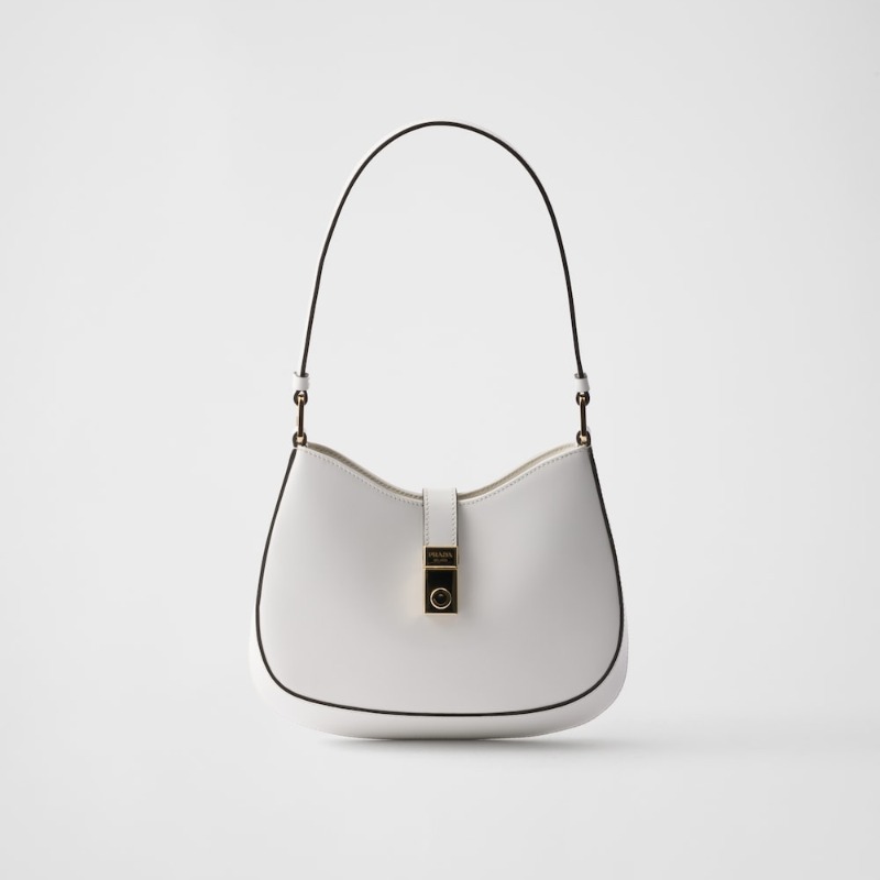 Prada Cleo Brushed Leather Shoulder Bag With Clasp Closure