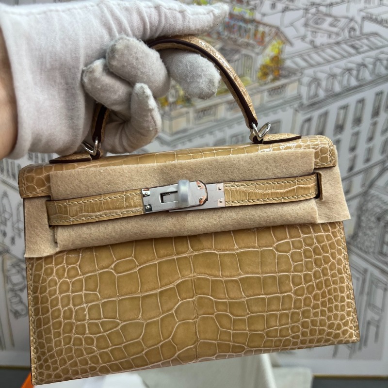 Hermès Kelly Sellier 20 Beige Sable Alligator Palladium Hardware