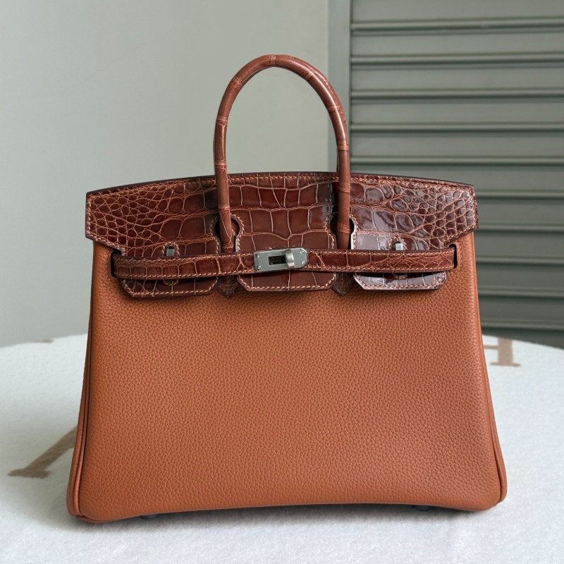 Hermès Birkin Touch 25 Gold Togo Leather Matte Alligator Palladium Hardware