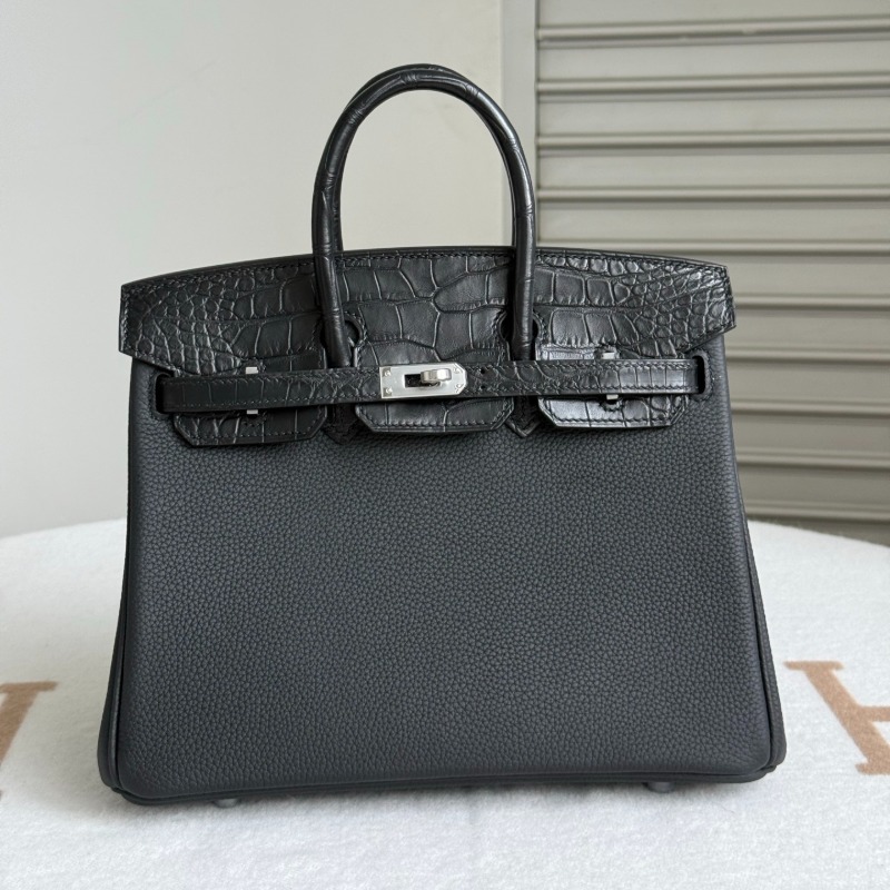 Hermès Birkin Touch 25 Black Togo Leather Matte Alligator Palladium Hardware
