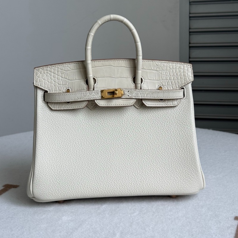 Hermès Birkin Touch 25 Nata Togo Leather Matte Alligator Gold Hardware