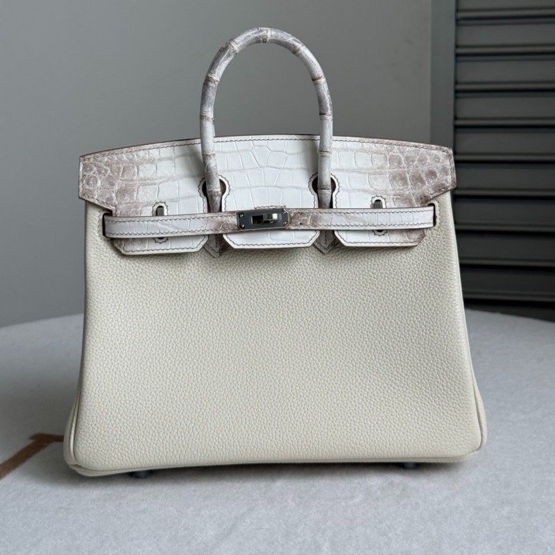 Hermès Birkin Touch 25 Nata Togo Leather Himalayan Niloticus Crocodile Palladium Hardware