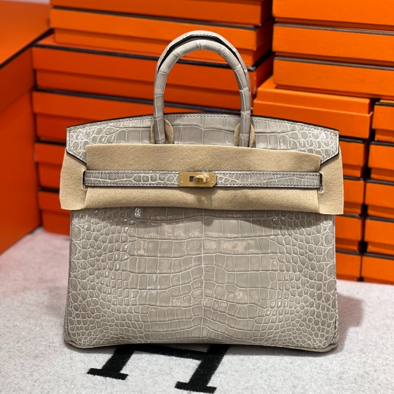 Hermès Birkin Retourne 25 Gris Asphalte Alligator Gold Hardware