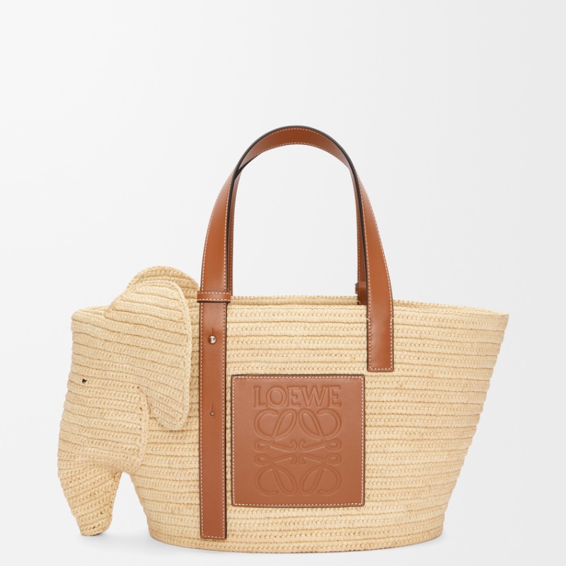 Elephant basket in raffia and calfskin