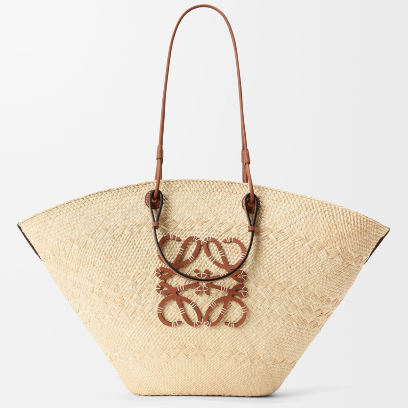 Large Anagram basket bag in iraca palm and calfskin