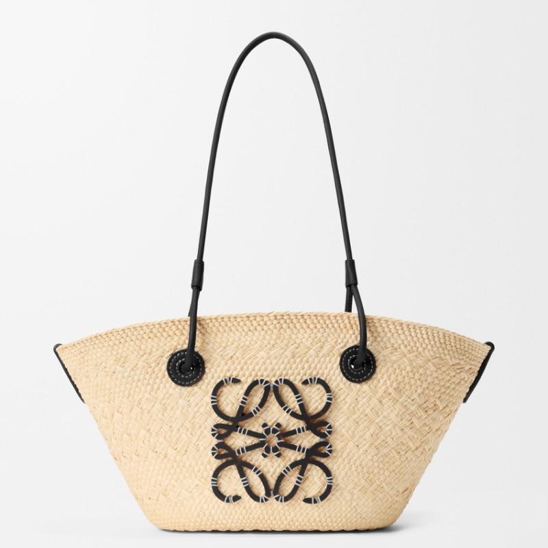 Small Anagram Basket bag in iraca palm and calfskin