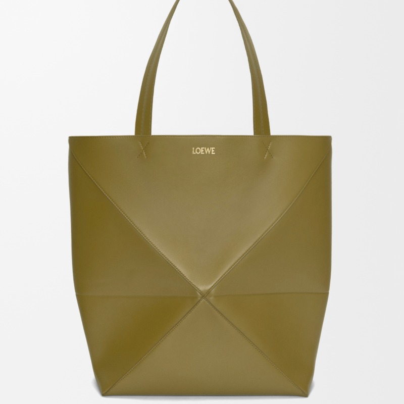 XL Puzzle Fold tote in shiny calfskin