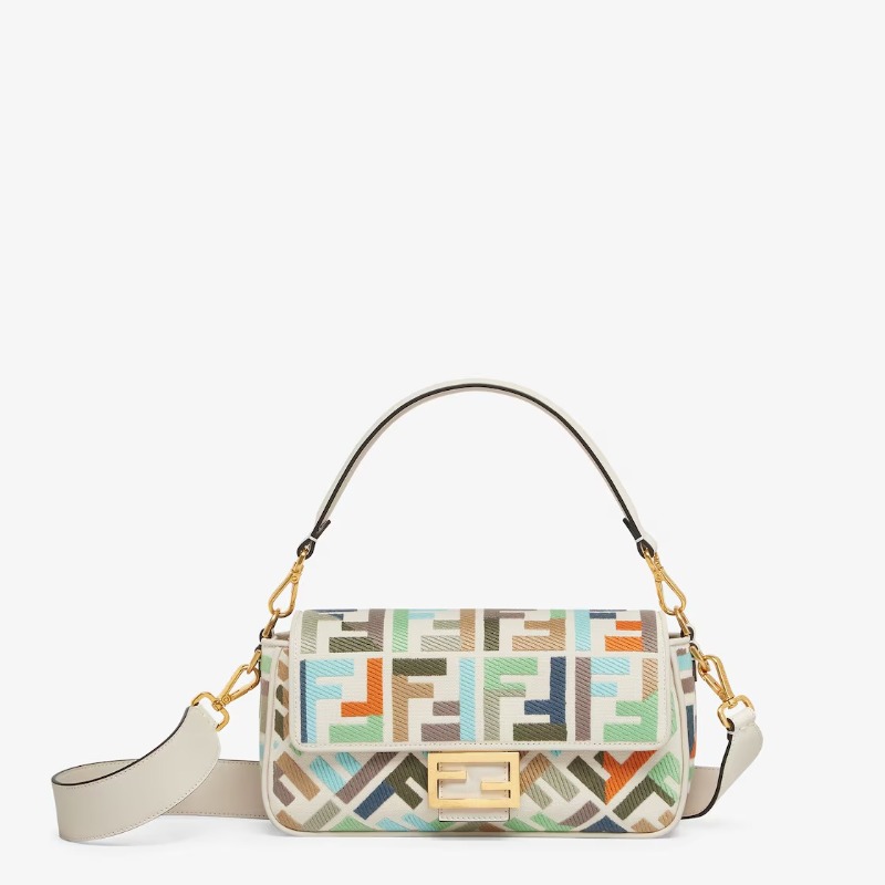 FENDI Baguette Canvas Bag With Multicolor FF Embroidery