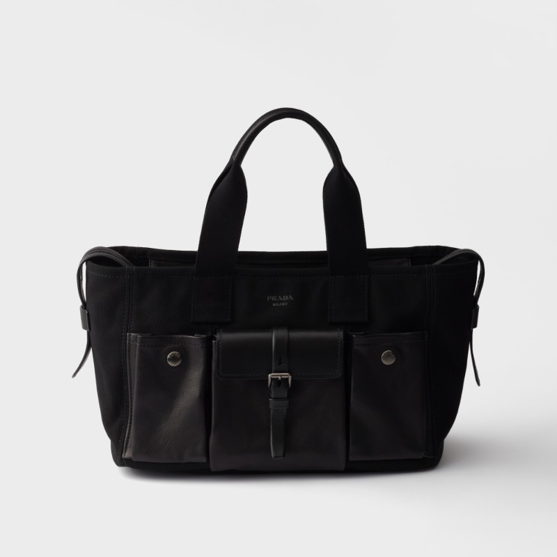 Prada Route large canvas and leather tote bag