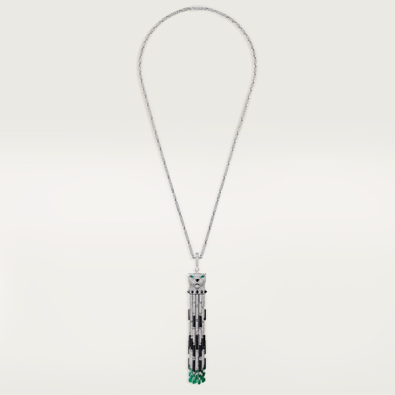 Panthère de Cartier long necklace, emerald, multi-wear, large model, paved