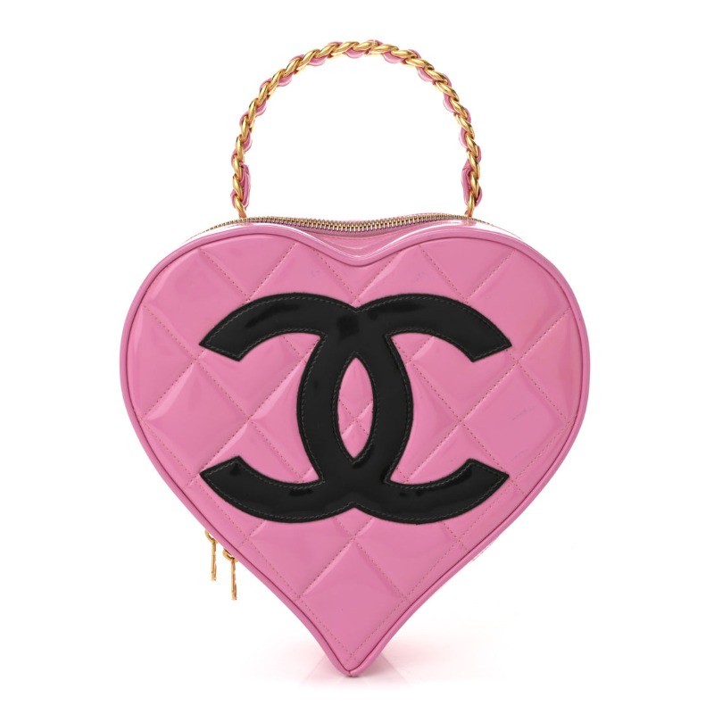 CHANEL VINTAGE PATENT CC BARBIE HEART VANITY CASE