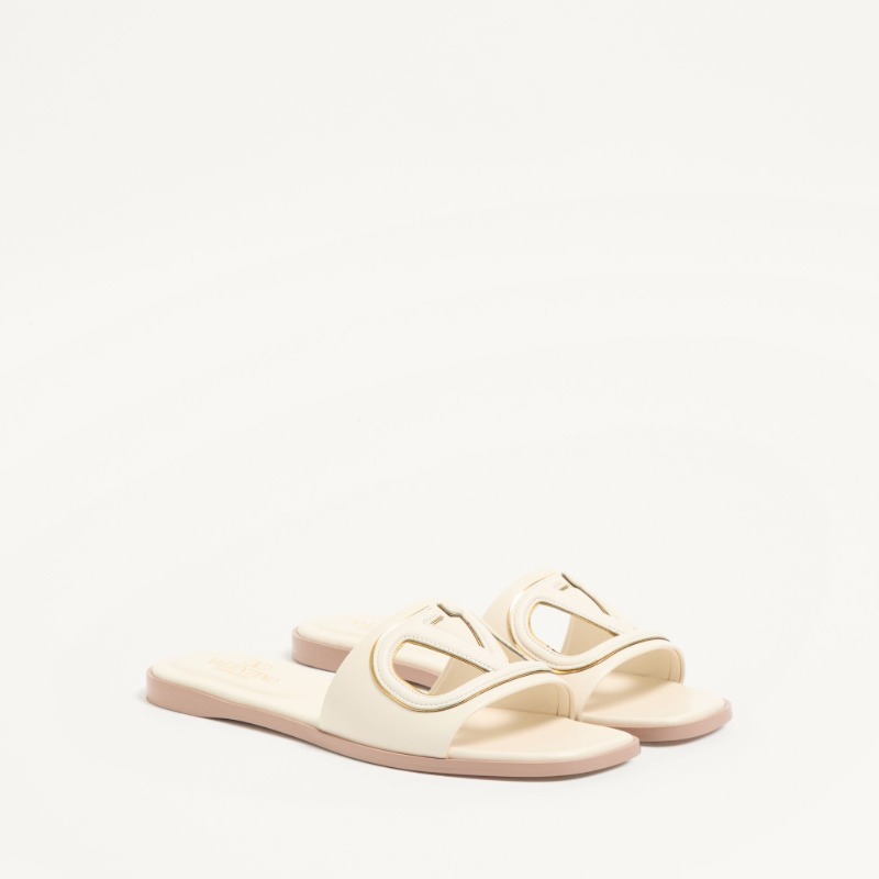 VLogo Cut-Out Calfskin Slide Sandal