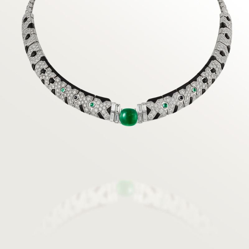 Panthère de Cartier necklace, cabochon-cut emerald, paved